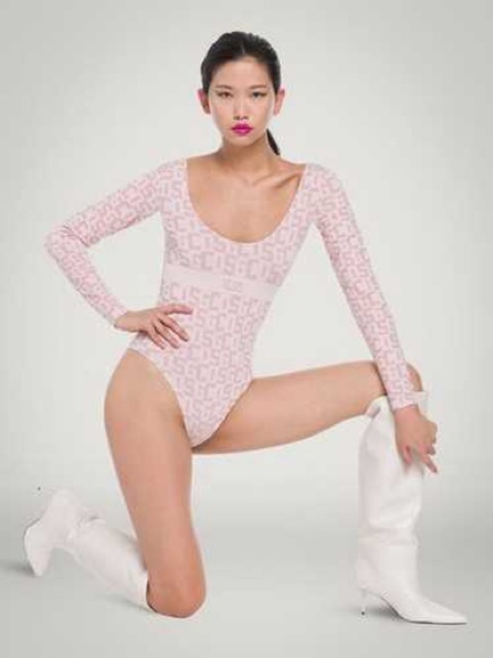 LIKE NEW GCDS x WOLFORD BASIC MONOGRAM BODYSUIT IN PINK MONO